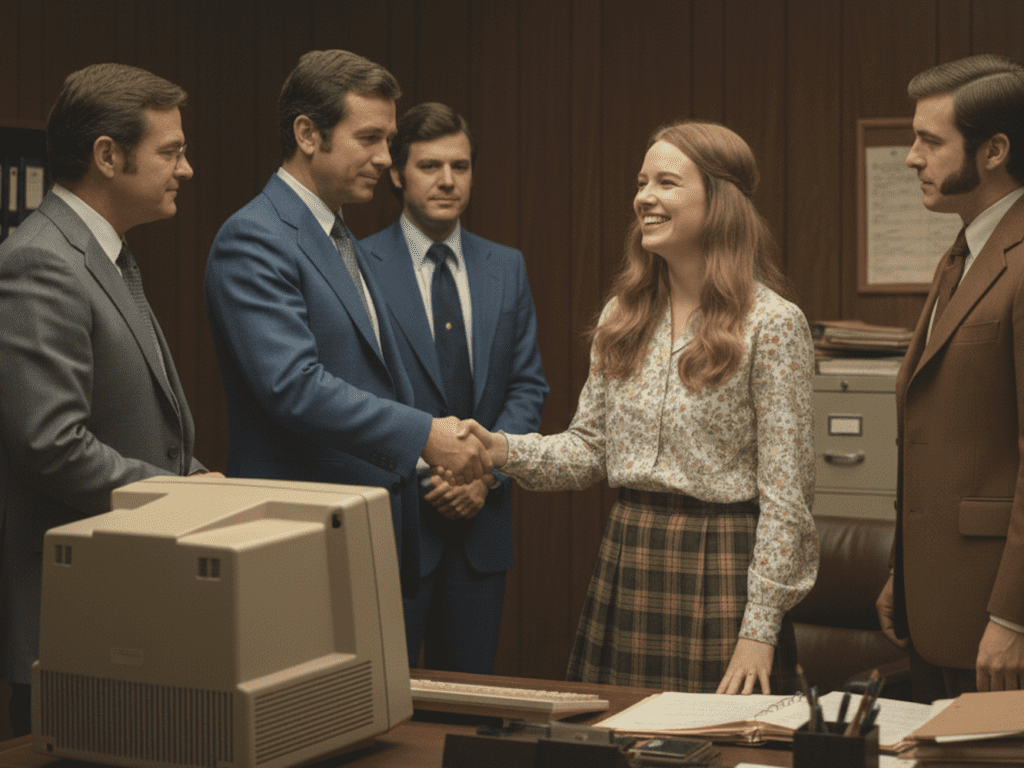 young lady starting a new job, shaking her employers hand