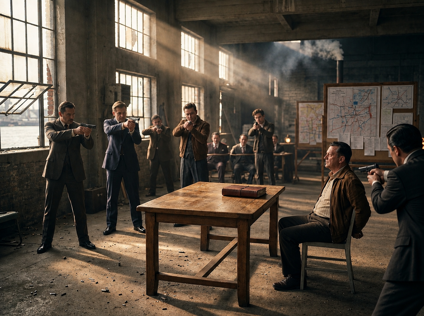 Nicholas O'Bannon  and his crew confronting Dutchy DeVries in A Requital of Gratitude Chapter 5.